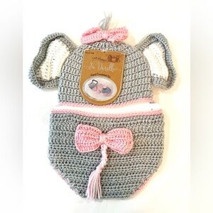 Crochet Elephant Hat and Diaper Cover Set - Pink and Gray